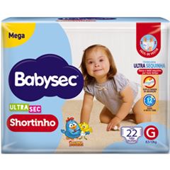 Fralda Softys Babysec Shortinho  Mega Tamanho G - Contém 22 Unidades