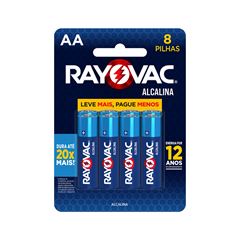 Pilha Rayovac Alcalina SM Pequena AA - Contém 8 Unidades