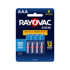 Pilha Rayovac Alcalina SM Palito AAA Pague Menos - Contém 8 Unidades
