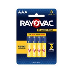 Pilha Rayovac Amarelinha SM Palito AAA Pague Menos - Contém 8 Unidades