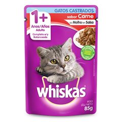 Sachê Whiskas 85G Sabor Carne para Gatos Castrados