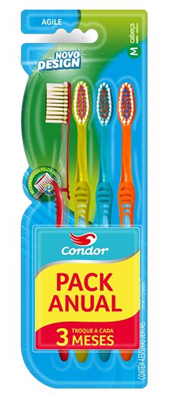 Escova Condor Dental Agile Macia Pack com 4 unidades.REF 8117-0