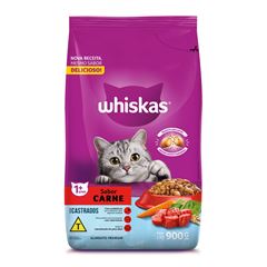 Ração Whiskas Seco Carne para Gatos Castrados 900g  