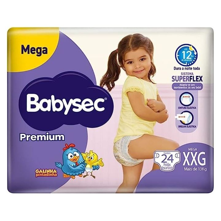 Fralda Softys Babysec Premium Mega Tamanho XXG, Contém 24 unidades.