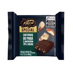 Chocolate Arcor Special Amargo com Castanha do Pará e Amendoim. Embalagem 60g   