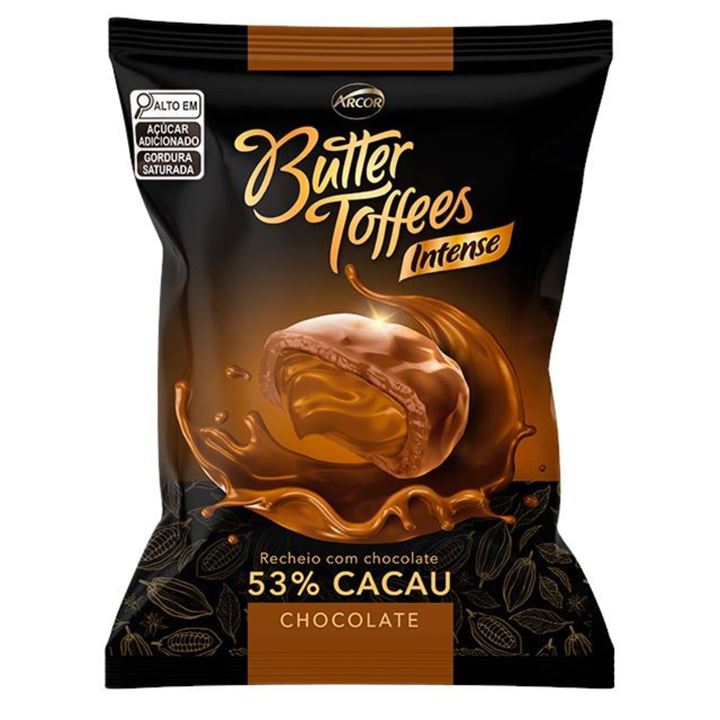 Arcor Butter Toffees Intense 53% Cacau. Sabor Chocolate. Embalagem 500g.