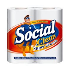 Papel Toalha Social Clean Multiuso. Embalagem com 2 rolos de 50M cada.